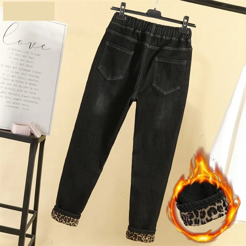 2022 New Jeans For winter Pant Size L-6XL Women's Fat Sister Velvet Jeans Women's Korean Elastic High Waist Denim Pant Warm