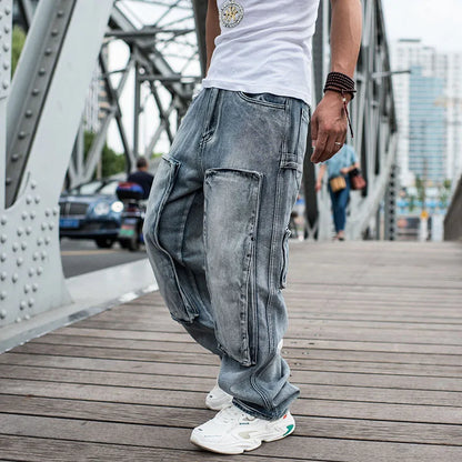 Baggy Jeans Mens Straight Denim Cargo Pants Biker Jeans Men Baggy Loose Blue Jeans With Side Pockets Jeans Men