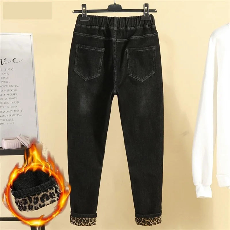 2022 New Jeans For winter Pant Size L-6XL Women's Fat Sister Velvet Jeans Women's Korean Elastic High Waist Denim Pant Warm