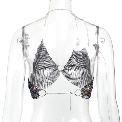 Sexy black White Summer crop top women festival Beach club outfits Party tank top t shirt woman Halter Rhinestones tops topy Hot