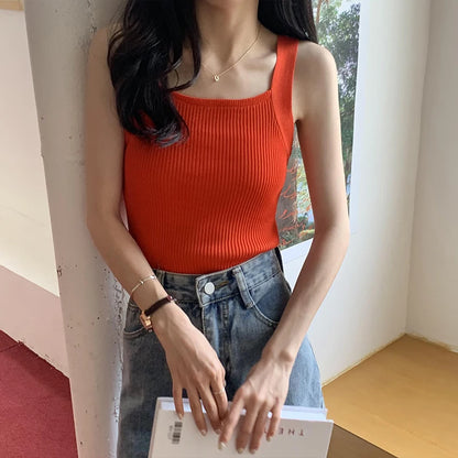 HELIAR Women Plain Tops Knitted Tank Tops Fashion Cute Basic Crop Tops Women O-neck Plain Crop Tops 2025 Summer