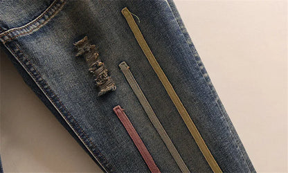 2025 Spring Autumn New Women Embroidery Retro Denim Jeans High Waist Nine Points Cowboy Trousers Denim Harlan Pants Femme126