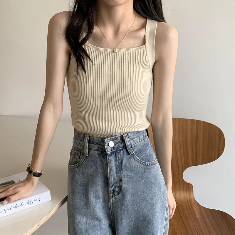 HELIAR Women Plain Tops Knitted Tank Tops Fashion Cute Basic Crop Tops Women O-neck Plain Crop Tops 2025 Summer