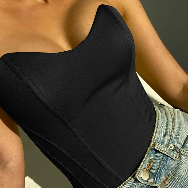 Sexy Women Tube Tops Solid Sleeveless Slim Skinny Corset Cropped Top 2022 Summer Casual Elegant Female Strapless Vest