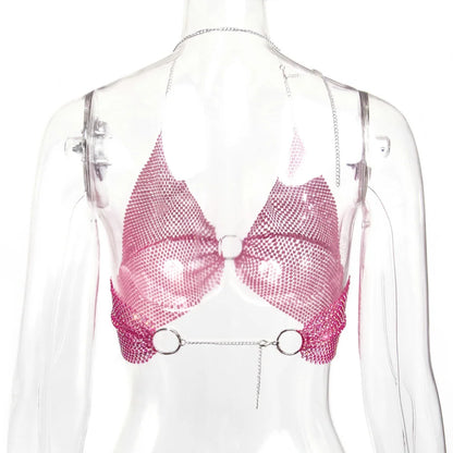 Sexy black White Summer crop top women festival Beach club outfits Party tank top t shirt woman Halter Rhinestones tops topy Hot