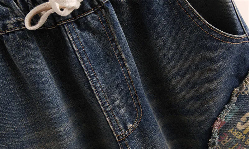 2025 Spring Autumn New Women Embroidery Retro Denim Jeans High Waist Nine Points Cowboy Trousers Denim Harlan Pants Femme126