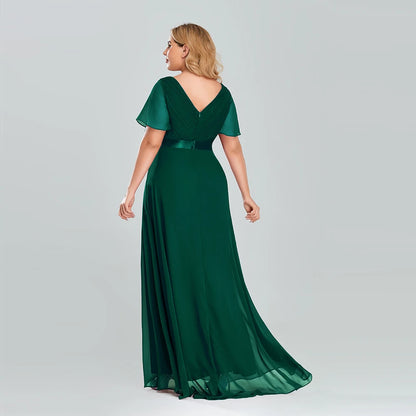 Plus Size Evening Dresses Long XUCTHHC Elegant A Line V Neck Ruffles Chiffon Formal Wedding Party Dress Robe De Soiree 2021