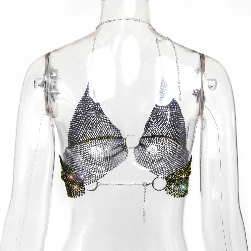 Sexy black White Summer crop top women festival Beach club outfits Party tank top t shirt woman Halter Rhinestones tops topy Hot