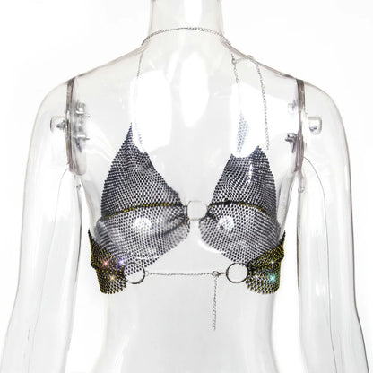 Sexy black White Summer crop top women festival Beach club outfits Party tank top t shirt woman Halter Rhinestones tops topy Hot