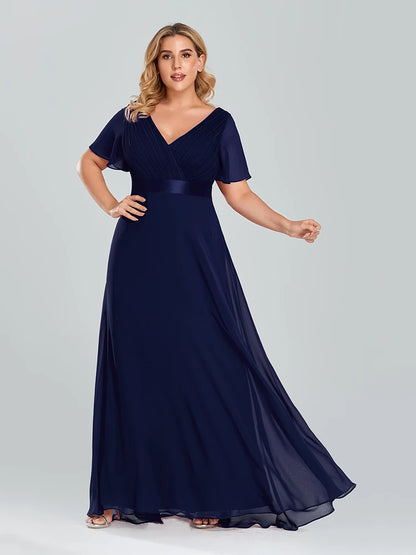 Plus Size Evening Dresses Long XUCTHHC Elegant A Line V Neck Ruffles Chiffon Formal Wedding Party Dress Robe De Soiree 2021