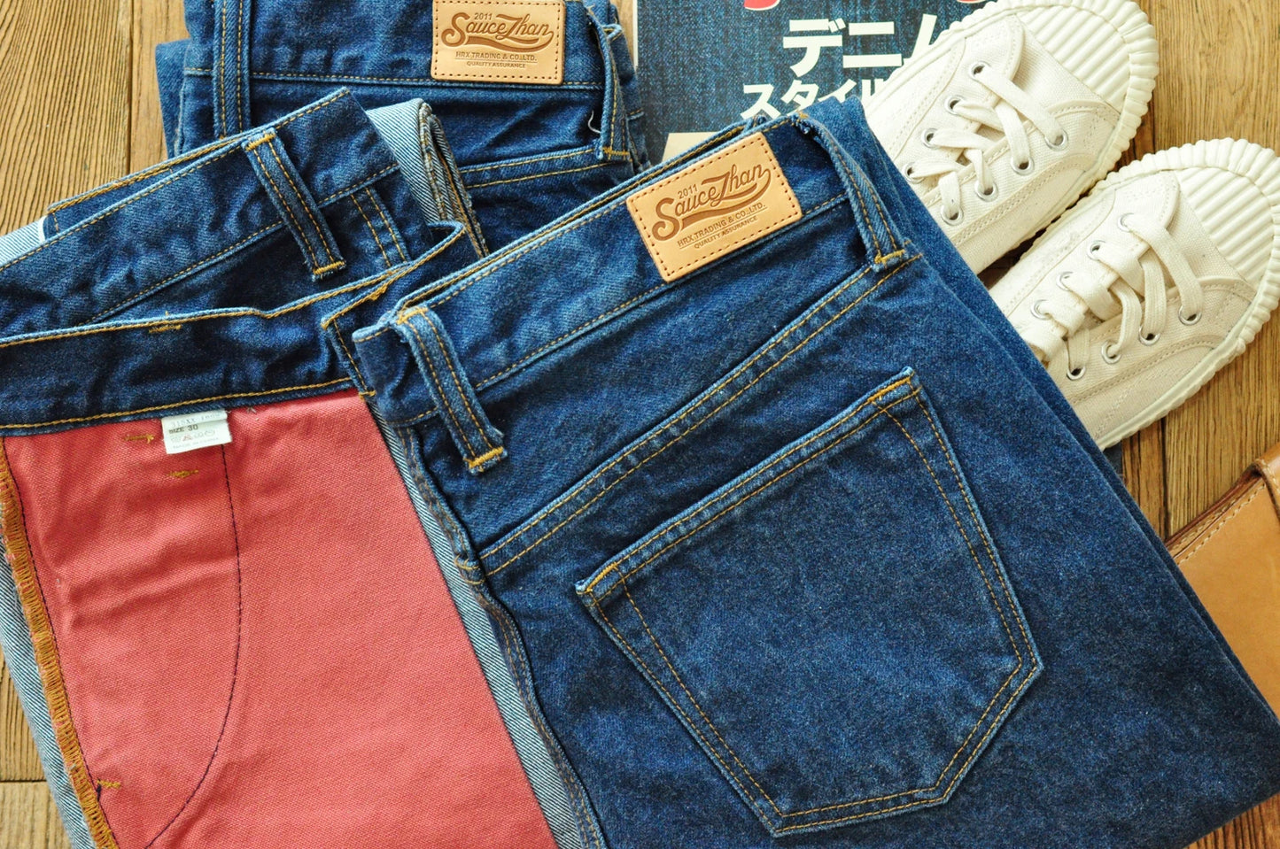 Saucezhan  315XX-18SX Men Jeans Washed Jeans Selvedge Denim Jeans for Men Distressed Jeans Taper Fit  Zipper Fly  18 oz