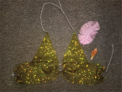 Sexy black White Summer crop top women festival Beach club outfits Party tank top t shirt woman Halter Rhinestones tops topy Hot