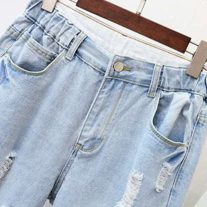 4XL 5XL Plus Size Jeans Woman High Waist Denim Trousers Loose Hole Ripped Jeans For Women Washed Summer Autumn Jean Femme C7419