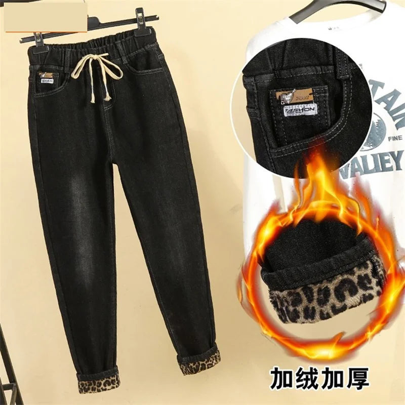 2022 New Jeans For winter Pant Size L-6XL Women's Fat Sister Velvet Jeans Women's Korean Elastic High Waist Denim Pant Warm