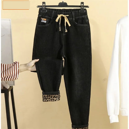 2022 New Jeans For winter Pant Size L-6XL Women's Fat Sister Velvet Jeans Women's Korean Elastic High Waist Denim Pant Warm