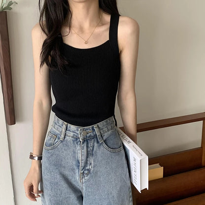 HELIAR Women Plain Tops Knitted Tank Tops Fashion Cute Basic Crop Tops Women O-neck Plain Crop Tops 2025 Summer