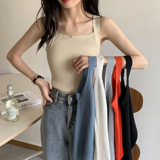 HELIAR Women Plain Tops Knitted Tank Tops Fashion Cute Basic Crop Tops Women O-neck Plain Crop Tops 2025 Summer