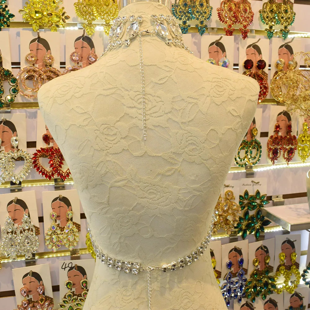 CUIER Luxurious Black Tops for Women Body Chain Jewelry Gun-black