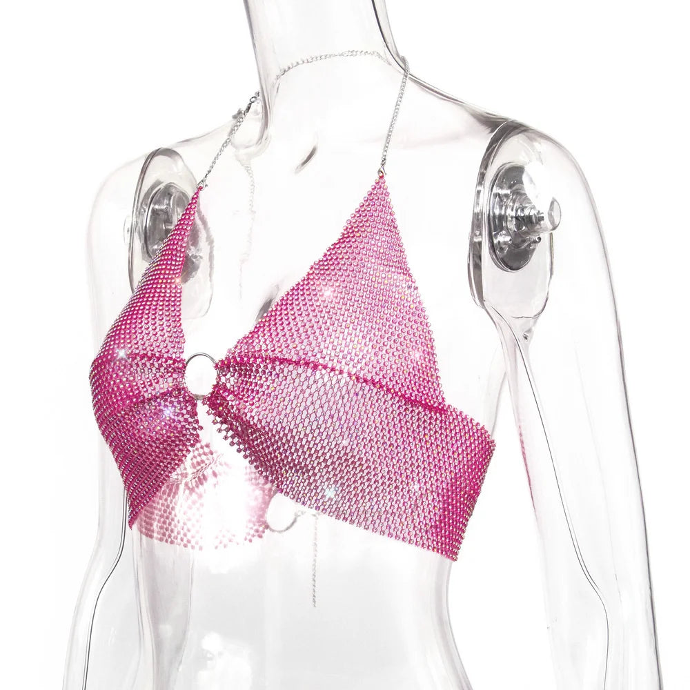 Sexy black White Summer crop top women festival Beach club outfits Party tank top t shirt woman Halter Rhinestones tops topy Hot