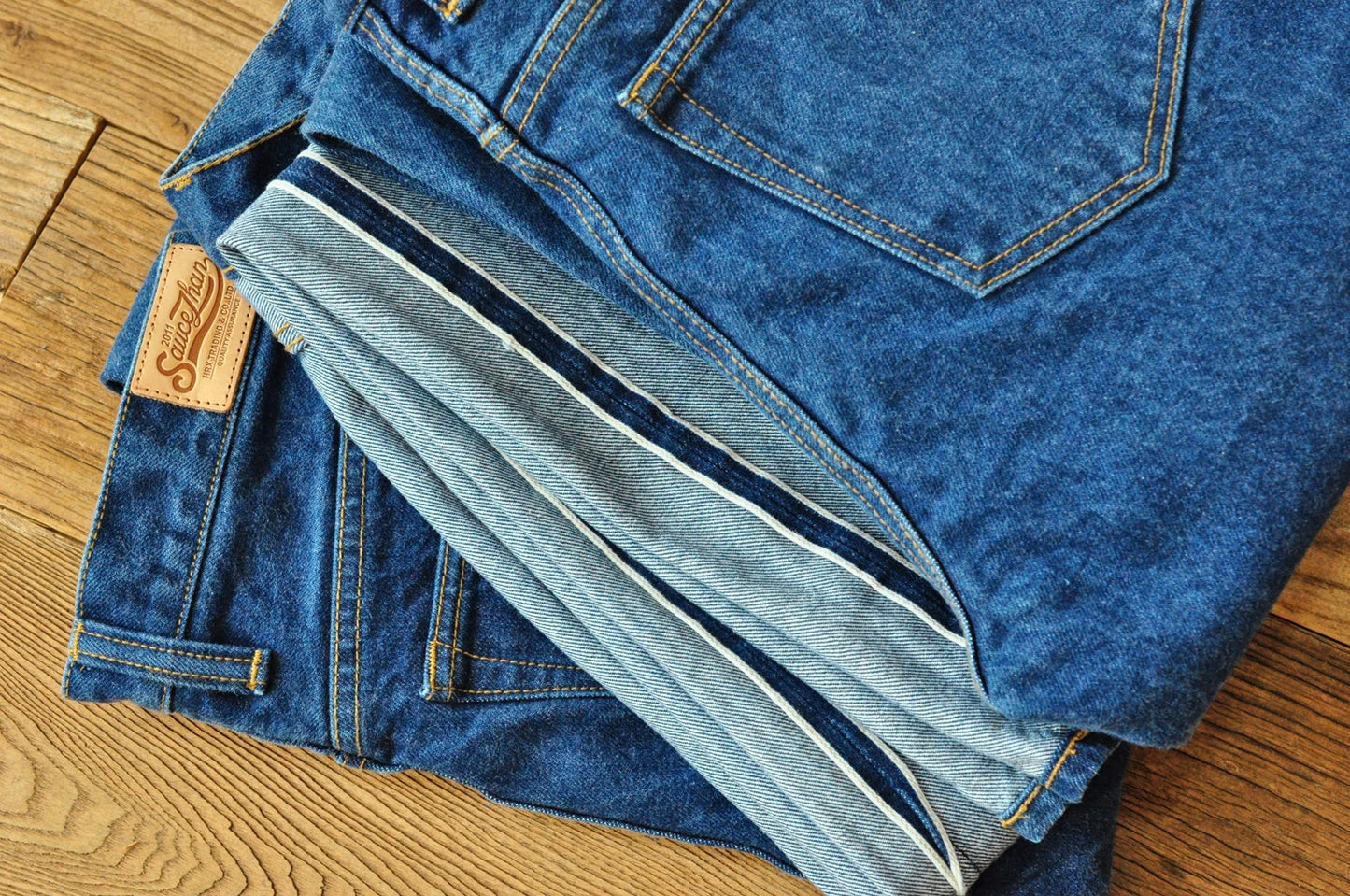 Saucezhan  315XX-18SX Men Jeans Washed Jeans Selvedge Denim Jeans for Men Distressed Jeans Taper Fit  Zipper Fly  18 oz