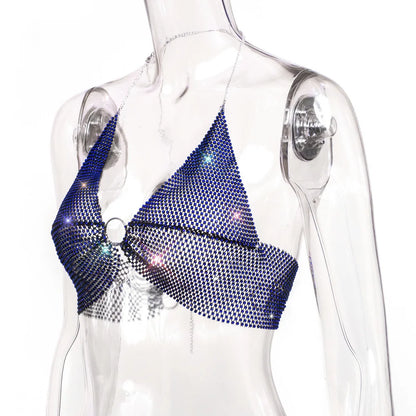 Sexy black White Summer crop top women festival Beach club outfits Party tank top t shirt woman Halter Rhinestones tops topy Hot