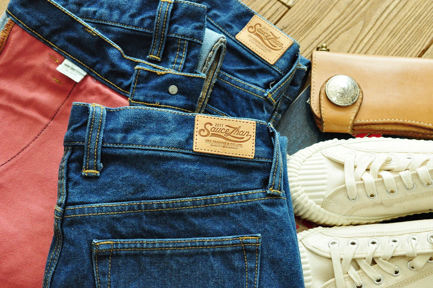 Saucezhan  315XX-18SX Men Jeans Washed Jeans Selvedge Denim Jeans for Men Distressed Jeans Taper Fit  Zipper Fly  18 oz