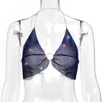 Sexy black White Summer crop top women festival Beach club outfits Party tank top t shirt woman Halter Rhinestones tops topy Hot