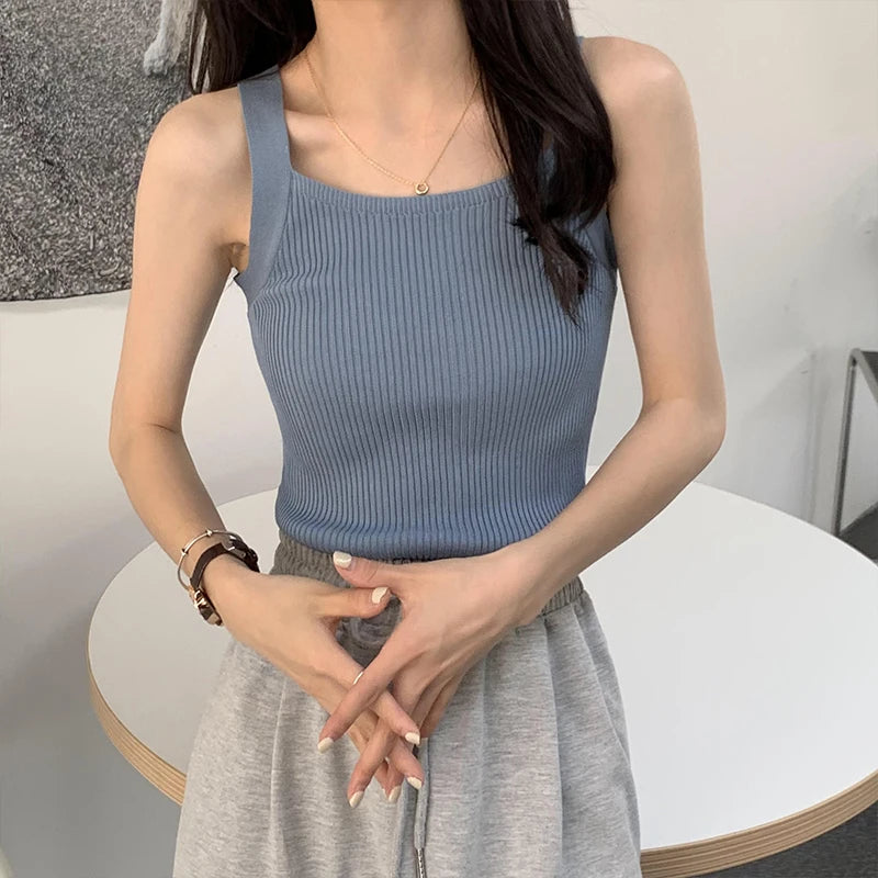 HELIAR Women Plain Tops Knitted Tank Tops Fashion Cute Basic Crop Tops Women O-neck Plain Crop Tops 2025 Summer