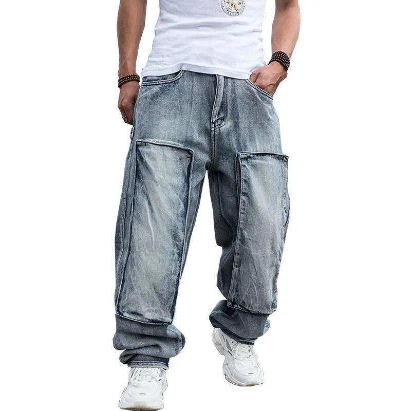 Baggy Jeans Mens Straight Denim Cargo Pants Biker Jeans Men Baggy Loose Blue Jeans With Side Pockets Jeans Men