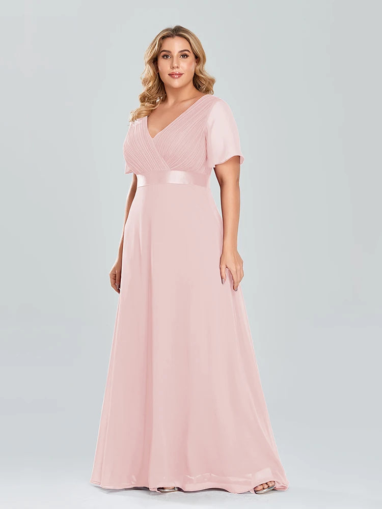 Plus Size Evening Dresses Long XUCTHHC Elegant A Line V Neck Ruffles Chiffon Formal Wedding Party Dress Robe De Soiree 2021