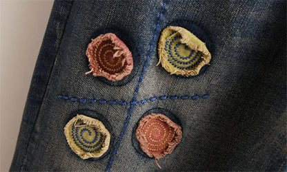 2025 Spring Autumn New Women Embroidery Retro Denim Jeans High Waist Nine Points Cowboy Trousers Denim Harlan Pants Femme126