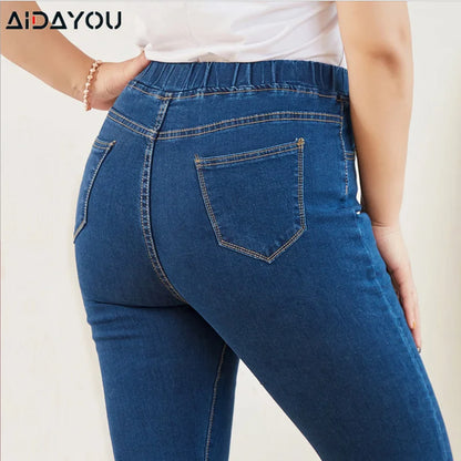 Women  Jeans for Curvy  Elastic Waist Stretchy Denim Pants Tummy Control Mom Jeans 4XL ouc551