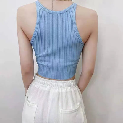 HELIAR Women Plain Halter Tops Knitted Off Shoulder Y2K Tops Camis Sexy Crop Tops Women Tank Tops 2025 Summer