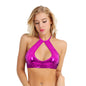Femme Womens Fashion Top Women Shiny Metallic Faux Leather Sleeveless Halter Neck Cut Out Strappy Crop Tops Sexy Clubwear Vest