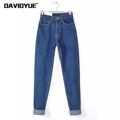 Vintage high waist jeans woman 2025 skinny black blue mom boyfriend jeans for women denim pants female trousers streetwear