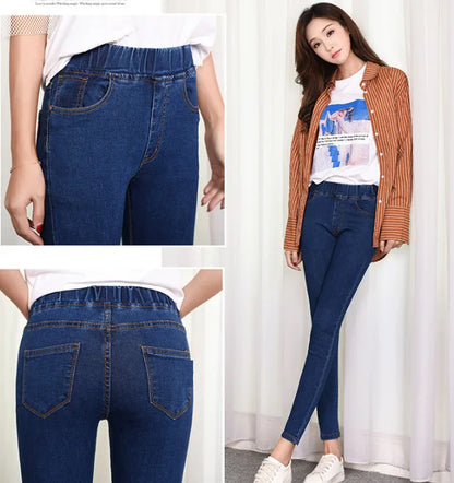Women  Jeans for Curvy  Elastic Waist Stretchy Denim Pants Tummy Control Mom Jeans 4XL ouc551