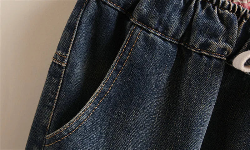 2025 Spring Autumn New Women Embroidery Retro Denim Jeans High Waist Nine Points Cowboy Trousers Denim Harlan Pants Femme126