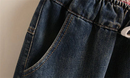 2025 Spring Autumn New Women Embroidery Retro Denim Jeans High Waist Nine Points Cowboy Trousers Denim Harlan Pants Femme126