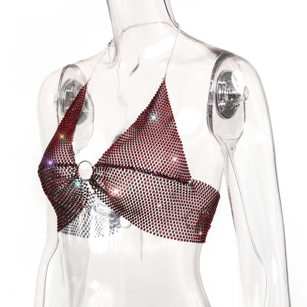 Sexy black White Summer crop top women festival Beach club outfits Party tank top t shirt woman Halter Rhinestones tops topy Hot