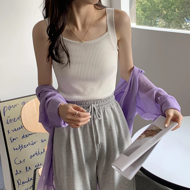 HELIAR Women Plain Tops Knitted Tank Tops Fashion Cute Basic Crop Tops Women O-neck Plain Crop Tops 2025 Summer