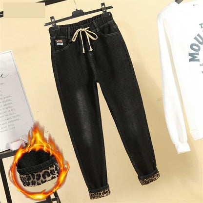 2022 New Jeans For winter Pant Size L-6XL Women's Fat Sister Velvet Jeans Women's Korean Elastic High Waist Denim Pant Warm