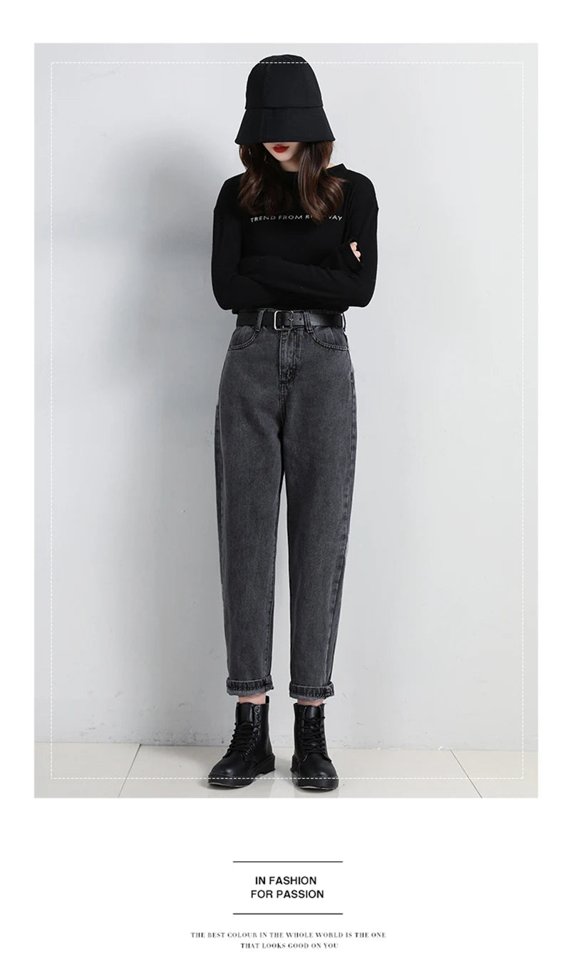 High Waist Jeans Women Classic Vintage Blue Gray Mom Jeans Straight Denim Trousers Womens Casual BF Harem Pants Jeans Femme