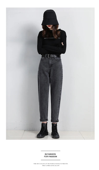 High Waist Jeans Women Classic Vintage Blue Gray Mom Jeans Straight Denim Trousers Womens Casual BF Harem Pants Jeans Femme