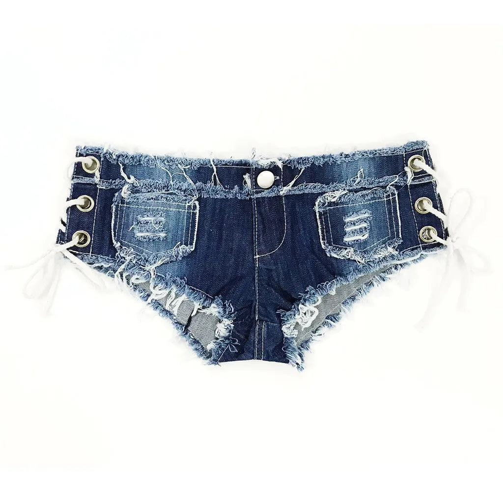Women Sexy Jeans Shorts Summer Fashion Low-waist Denim Knotted Band Mini Short Beach Casual Shorts Sexy Club Party Bikini Bottom