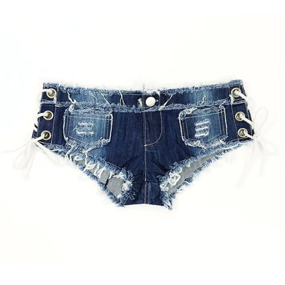 Women Sexy Jeans Shorts Summer Fashion Low-waist Denim Knotted Band Mini Short Beach Casual Shorts Sexy Club Party Bikini Bottom