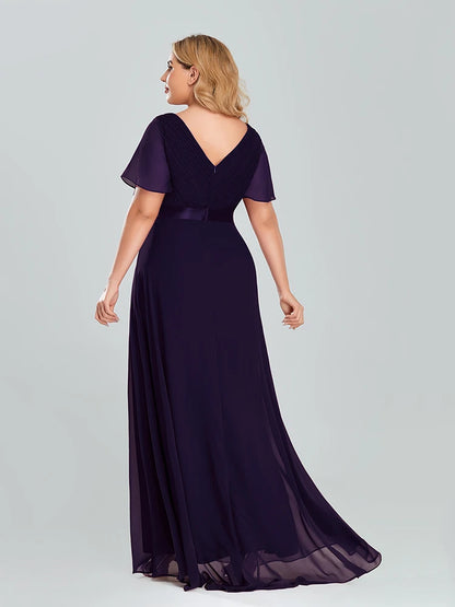 Plus Size Evening Dresses Long XUCTHHC Elegant A Line V Neck Ruffles Chiffon Formal Wedding Party Dress Robe De Soiree 2021
