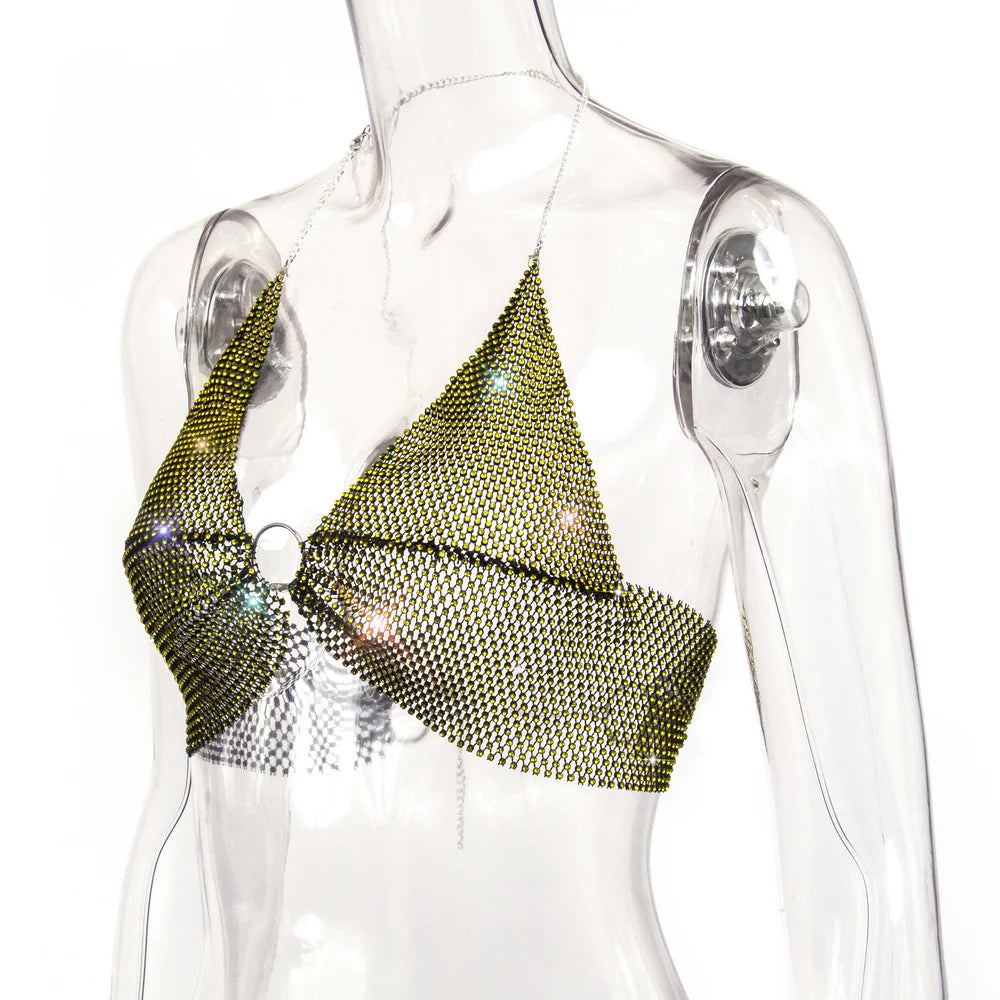 Sexy black White Summer crop top women festival Beach club outfits Party tank top t shirt woman Halter Rhinestones tops topy Hot