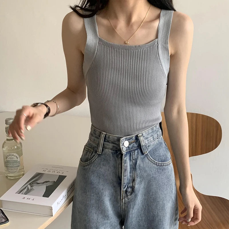HELIAR Women Plain Tops Knitted Tank Tops Fashion Cute Basic Crop Tops Women O-neck Plain Crop Tops 2025 Summer