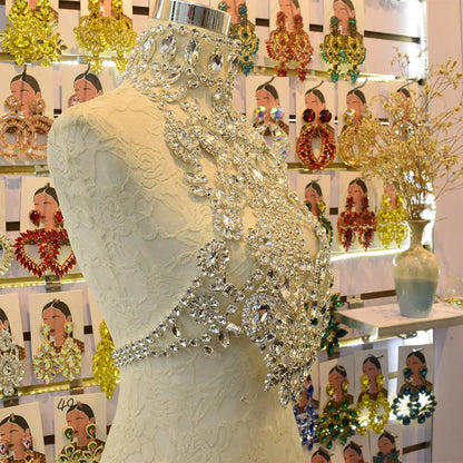 CUIER Luxurious Black Tops for Women Body Chain Jewelry Gun-black