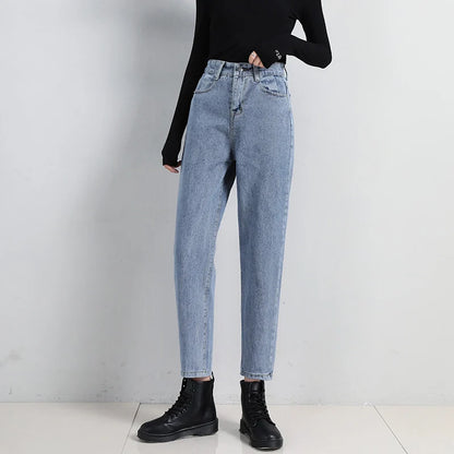 High Waist Jeans Women Classic Vintage Blue Gray Mom Jeans Straight Denim Trousers Womens Casual BF Harem Pants Jeans Femme